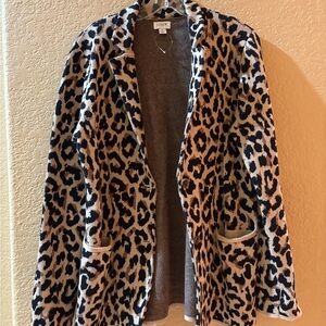 J. Crew Black and Tan Blazer with Leopard Print Design